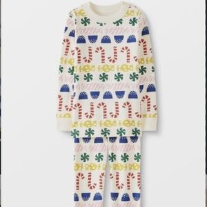 Hanna Andersson Pajama Set Kid 14 Tan Christmas Holiday Festive Book Parade 80s